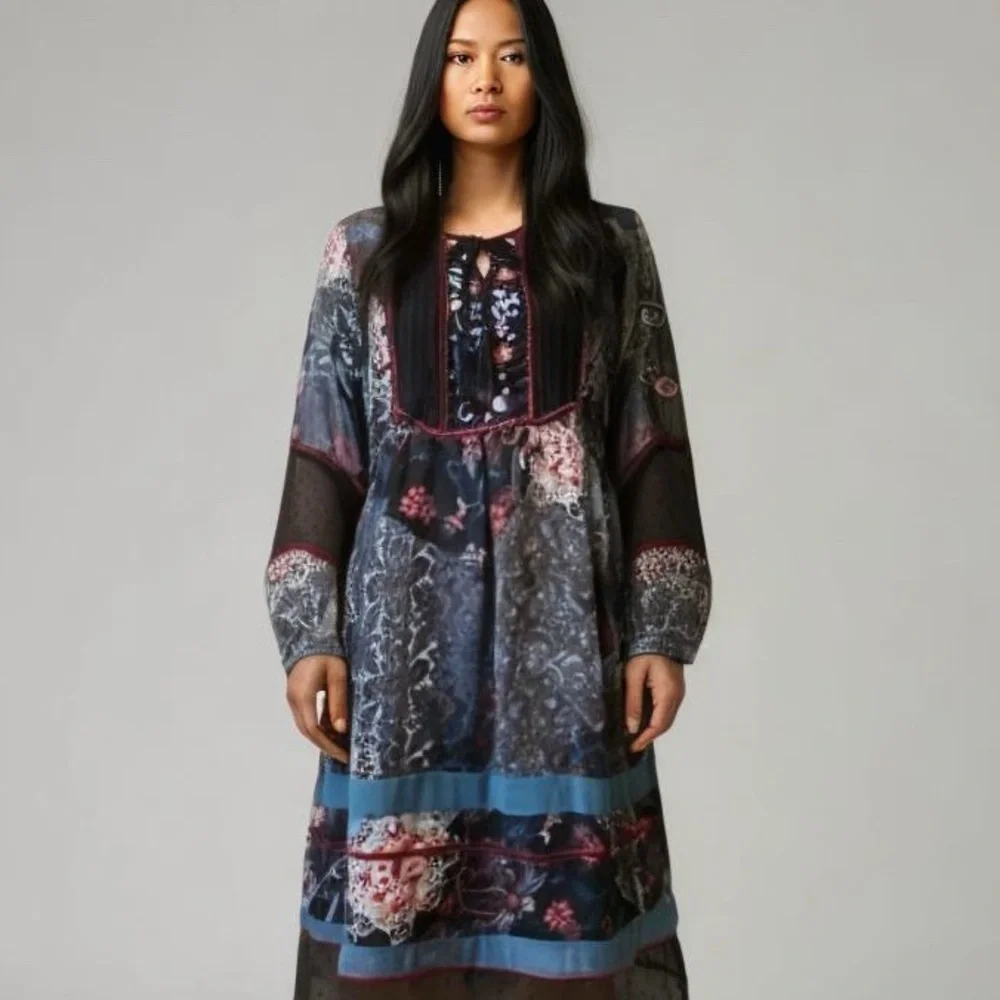 Double D Ranch “Lakota” Gypsy velvet trimmed bejeweled dress NWOT - Picture 1 of 13